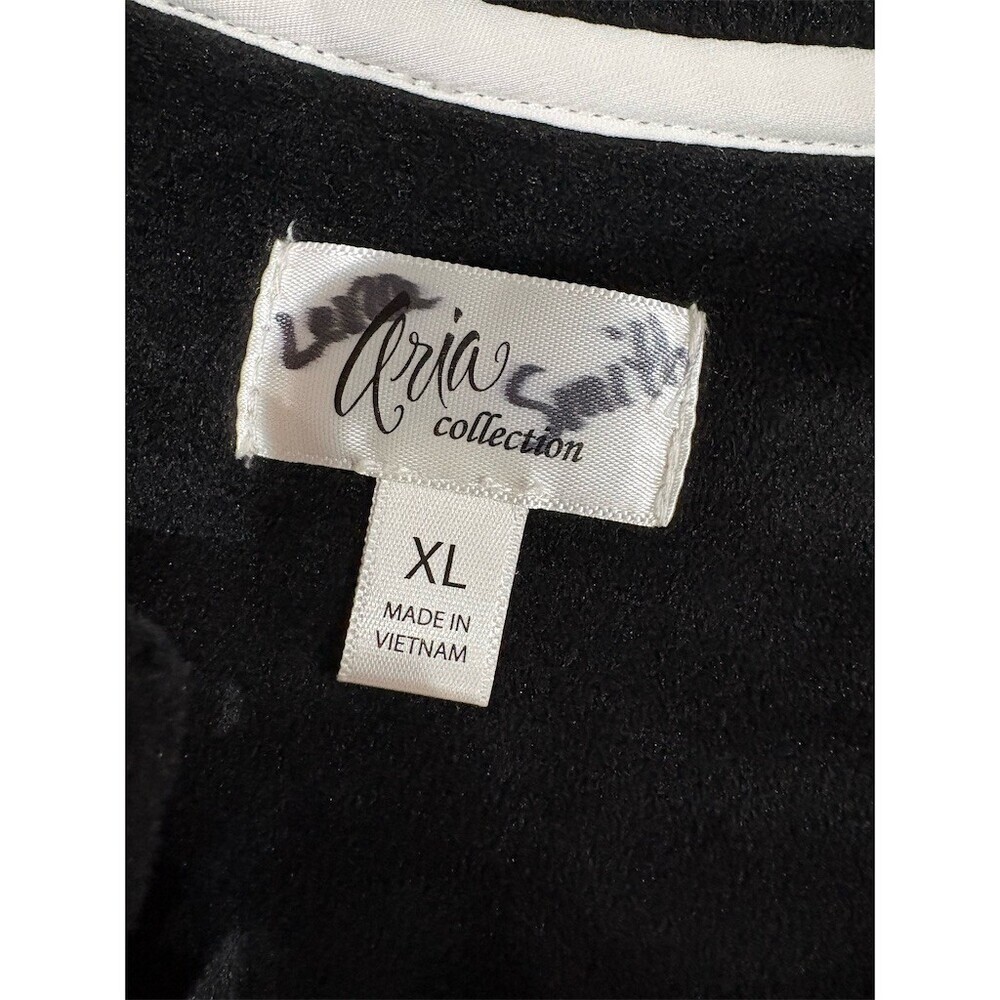 Aria Collection Nightgown Womens XL Black Long Sleeve Button Front Piped - Picture 8 of 9